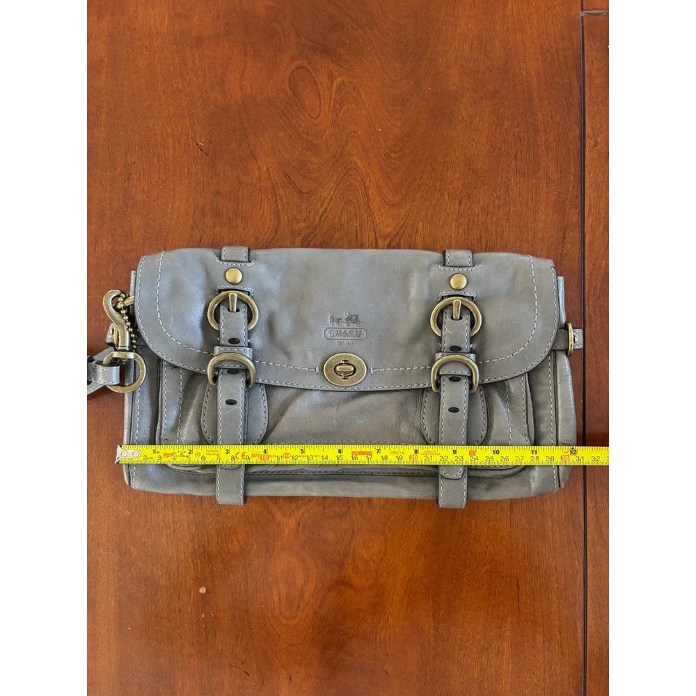 Coach Parker Grey‎ Leather Wristlet Clutch Bag E0893-12707 Vintage Y2K Brass